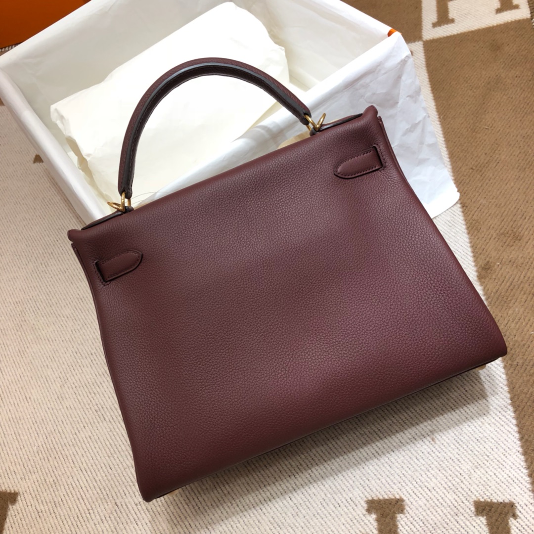 Hermes Kelly 32cm Handbag Shoulder Bag in Bordeaux Togo Leather